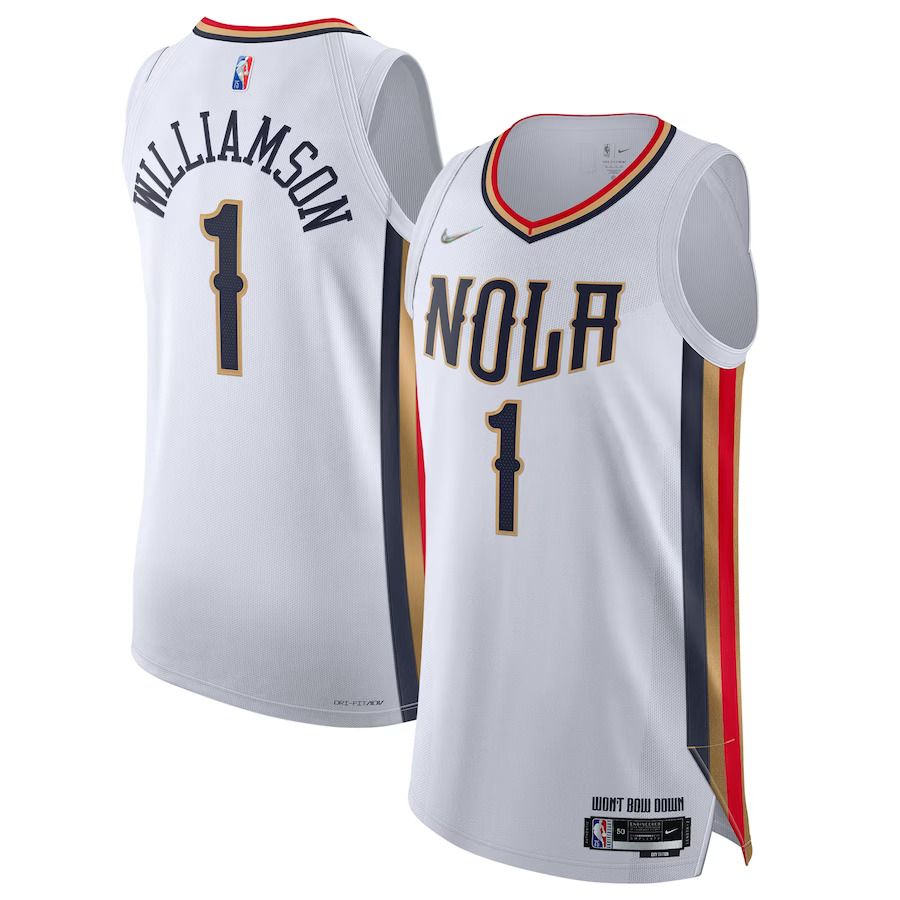 Men New Orleans Pelicans 1 Zion Williamson Nike White City Edition 2021-22 Authentic Player NBA Jersey